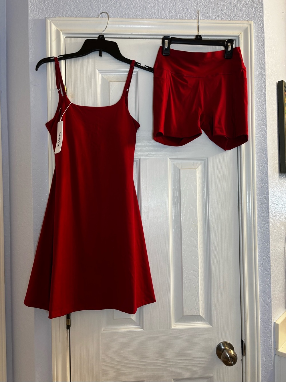 VertVie 2pc Tennis Dress Red w/ Separate Shorts Workout Open Back Small NWT